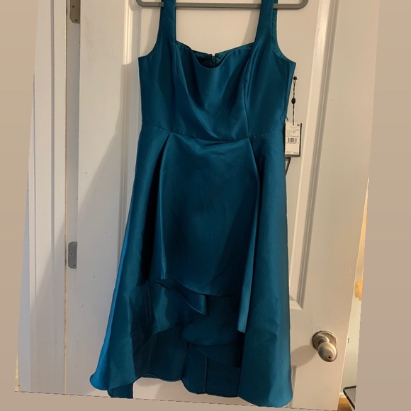 Beautiful Adrianna Papell Sculpted High-Low Mikado Dress, Teal Size 12 - Picture 2 of 7